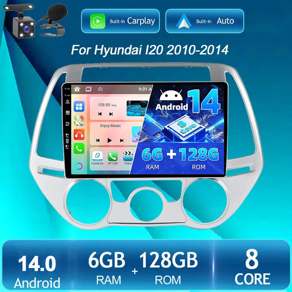 6GB+128GB Autoradio Android 14 Für Hyundai I20 2010-2014 DAB GPS CarPlay DSP AHD - Bild 1 von 4