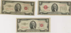 Two 1953 & One 1928 $2 (Two) Dollar Bill Red Seal United States Note - Picture 1 of 2