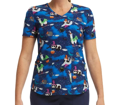 Scrubstar Womens Medium Halloween Creatures V Neck Print Scrub Top - Image 1 of 4