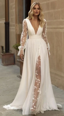 Nuevo con etiquetas Vestido de Novia Talla 4 Estilo Boho Manga Larga Foto 1 de 4