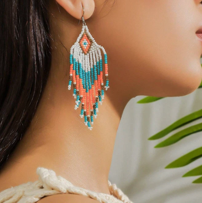 Boho Moda 💙 Pendientes Borla Multicolor Cuentas Semilla Mujer Adolescente Regalo Foto 1 de 1