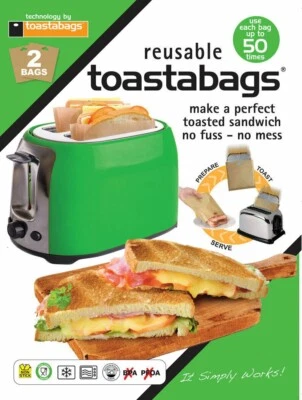 Toaster Bags 2 Pack Toastie Sandwich Toast Bags Pockets No Fuss Or Mess Reusable - Image 1 of 3