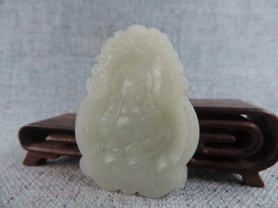 Редкая китайская природа нефрит скульптура статуя Будды кулон - Изображение 1 из 4