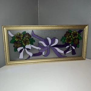 Antique Wooden Framed Stained Glass Floral Pattern Wall Hang Decor 18.5” By 8.5” - Picture 1 of 7