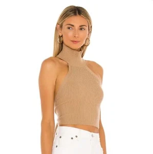 House of Harlow REVOLVE Heather Halter Crop Top Toffee Open Back Tie Up Rib - Picture 1 of 11