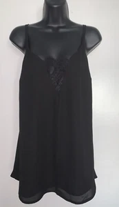 GUESS Womens Lace Trim Cami Tank Top, Black Sz Medium - Picture 1 of 5