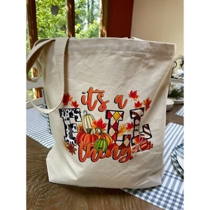 Fall Season Pumpkin Leaves Canva Tote Bag Organic Cotton - Picture 1 of 3
