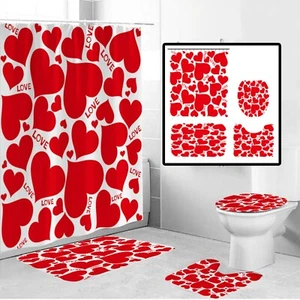 4-piece Valentine's Day Shower Curtain Set With Shower Curtain And Carpet, - Picture 1 of 5