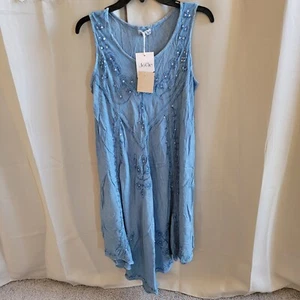 Jovie Dress Size XL Blue Chambray Asymmetrical Beaded Prairie Floral Boho 17256 - Picture 1 of 9