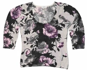 Vintage 80/90s Cache Womens M Lambswool Floral Print Sequins 3/4 Sleeve Soft - Picture 1 of 8