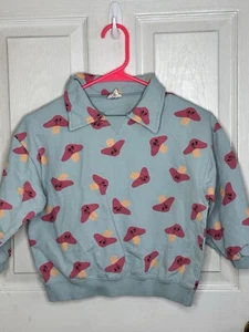 Soybean Kids Mushroom Sweatshirt Girls Size 5-6 Blue Collared Long Sleeve - Picture 1 of 4