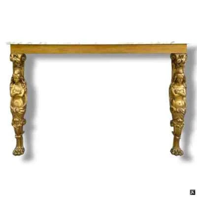 French Gilt Wood Figural Marble top Console - Image 1 of 4
