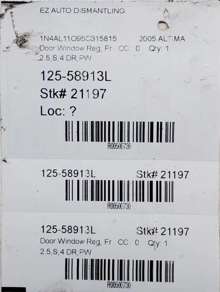 Regulador eléctrico de ventana delantera para conductor Nissan Altima S 2002-2006, Nn:19179943 Foto 1 de 4