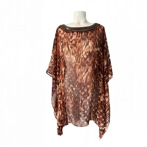 Chico's Beaded Dolman Sleeve Animal Print Brown Rust Beige Blouse Tunic Top L/XL - Picture 1 of 9