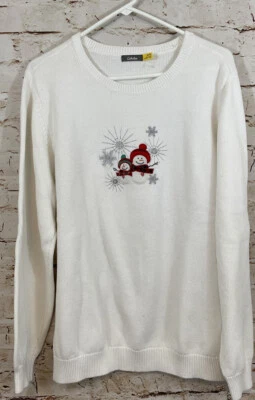 Cabelas Navidad Suéter Mujer XL Muñeco de Nieve Brillo Cuentas Vacaciones Blanco Jersey Foto 1 de 4