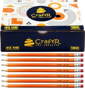 NEW CraftR #2 HB Premium Pencils 180-Count Pre-Sharpened Latex-Free Erasers - Picture 1 of 2