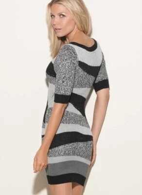 Guess Sweater Dress Intarsia Knit 1/2 Sleeve  Black Multicolor Sequins Size S - Image 1 of 4