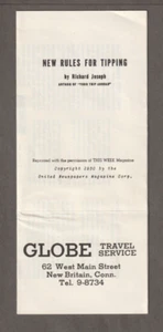 1950 RULES for TIPPING BROCHURE ~ Richard Joseph ~ GLOBE TRAVEL/New Britain, CT. - Picture 1 of 2