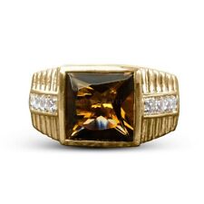 Natural Honey Quartz Gemstone with 14K Gold Plated Silver Ring For Men's #1417