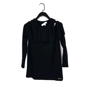 Michael Kors Black Round Neck Off The Shoulder Frill Chiffon Blouse -Size XS - Picture 1 of 19