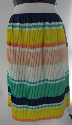  Women Merona Pleated Striped Blue White Yellow Knee Length Skirt Size XS: NWT  — 第 1/4 张图片