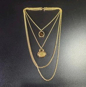 Collar Colgante Camafeo Vidrio Intaglio Renacimiento Victoriano Mediados de Siglo Dorado - Imagen 1 de 8