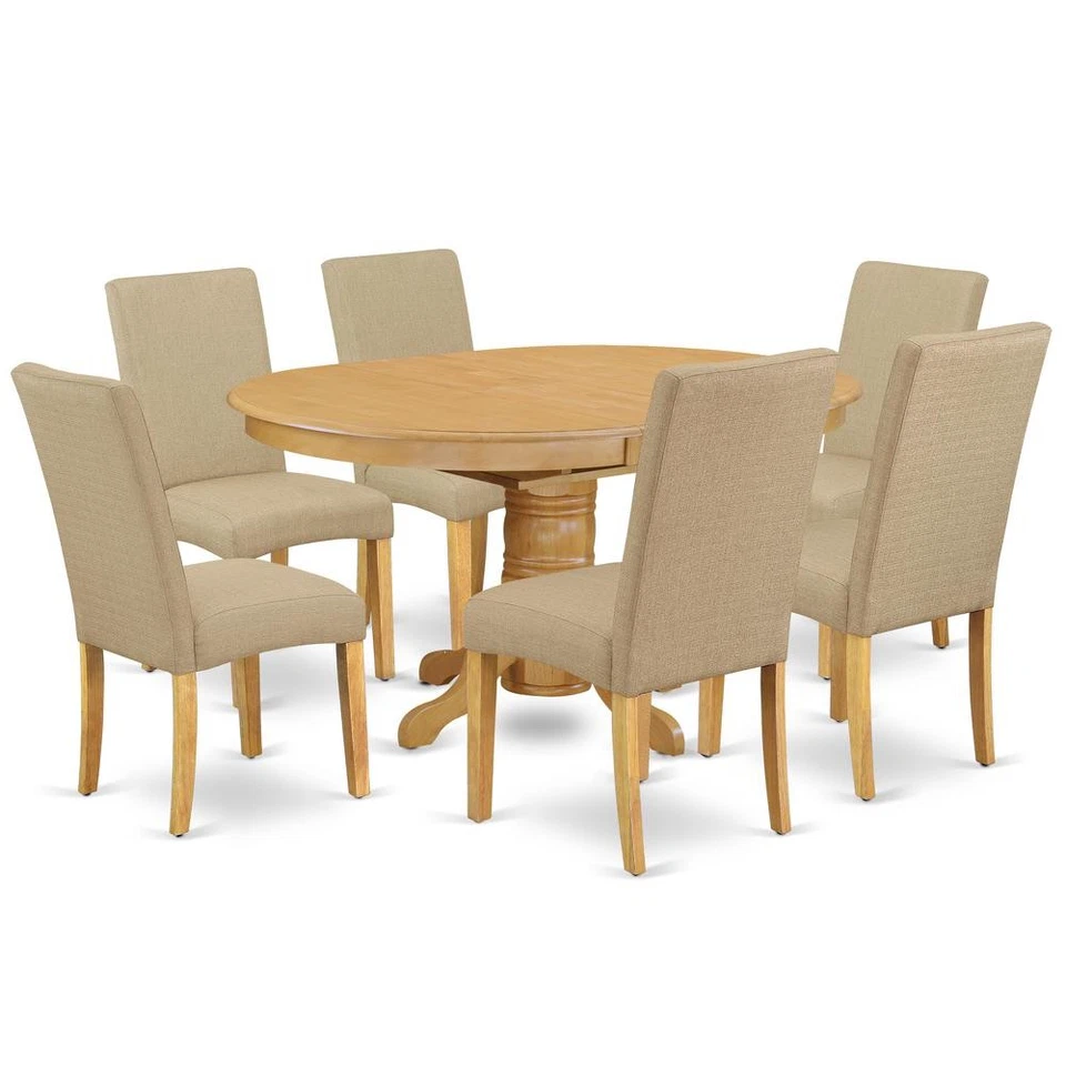 East West Furniture AVDR7-OAK-16 7Pc Oval 42/60" Dinette Table With 18 In Butter
