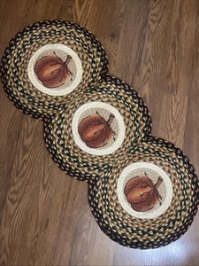 EARTH JUTE  BRAIDED RUG HARVEST THANKSGIVING PUMPKIN TRI CIRCLE RUNNER 15x36” - Picture 1 of 16