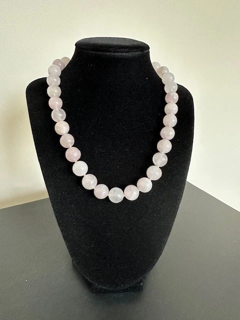 Ожерелье элегантное 18 дюймов натуральный розовый кварц большой 12 мм драгоценные камни - Изображение 1 из 4