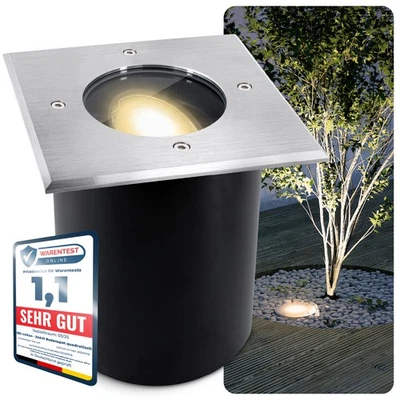 JUAVI Bodeneinbaustrahler schwenkbar IP67 eckig mit LED GU10 6W warmweiß 230V - Bild 1 von 4