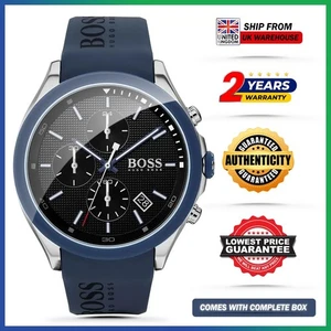 Genuine HUGO BOSS VELOCITY HB1513717 Blue Silicone Strap & Black Dial Mens Watch - Picture 1 of 10