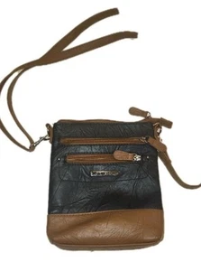 Stone & Co Bag Leather Black Tan 3 Zip Crossbody Adjustable Travel Handbag - Picture 1 of 12