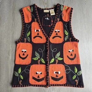 Vintage Bobbie Brooks Halloween Pumpkin October Knitted Vest Women’s Small - Picture 1 of 7