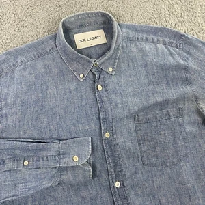 Our Legacy Shirt Men size 50 Chambray Button Down Blue Denim Hemp Organic Cotton - Picture 1 of 14