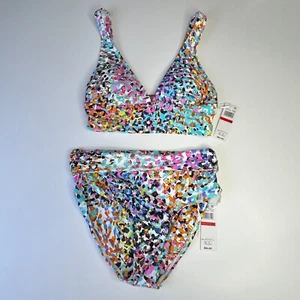 Parte superior e inferior de bikini abstracto de dos piezas Anne Cole multicolor para mujer XS NUEVO CON ETIQUETAS - Imagen 1 de 10
