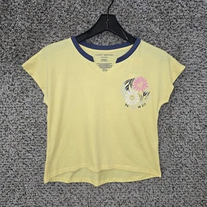 Lucky Brand Top Youth Girls Large Yellow Cropped Tee V-Neck Short Sleeve Casual - Picture 1 of 7