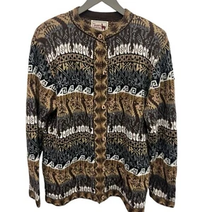 Peruvian Alpaca Connection 100% Alpaca Cardigan Sweater Artsy Boho Tribal XL - Picture 1 of 19
