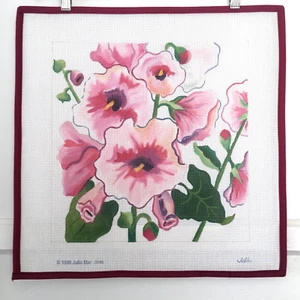 JULIE MAR Handpainted Needlepoint Canvas Watercolor Flowers Pink Floral 13 Mesh - Picture 1 of 4