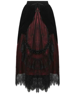 Dark in Love Long Gothic Skirt Black Red Velvet Lace Steampunk Victorian Bustle - Picture 1 of 12