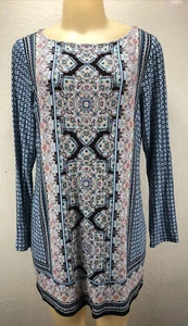 J. Jill Women's Tunic Top Size S Blue Paisley Floral Mixed Print Pullover Boho - Picture 1 of 10