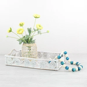 New Swirly Rectangle Rattan Tray with Handles-Whitewash-15.5" - Picture 1 of 3