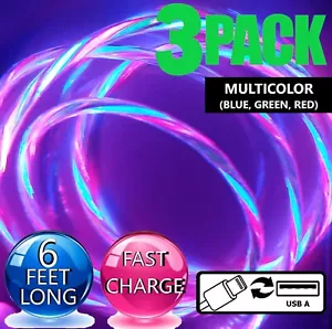 3 Pack 6FT LED Fast Charge Cable 8 Pin USB Cord for Apple iPhone 8 X XR 11 12 13 - Picture 1 of 18