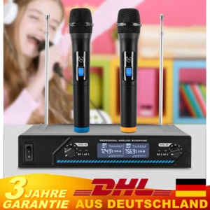 2 Kanal UHF Hand Kabellos Microfon Mic LED DJ PA Doppel UHF Funk Mikrofon Set  - Bild 1 von 19