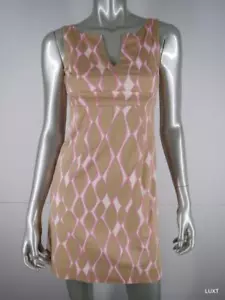 Mini Vestido Trina Turk Talla 2 XS Rosa Tostado Mod Estampado Cintura Imperio Funda Sin Mangas - Imagen 1 de 8