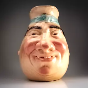 Sarreguemines Majolica Character Jug, French Chef, 8.5”, Antique Faience Pottery - Foto 1 di 22