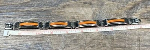 Heavy and Solid Stainless Steel man's Bracelet with Orange Rubber, 9inches. - Picture 1 of 10