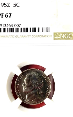 NGC PF-67! 1952 PROOF JEFFERSON NICKEL - Image 1 of 3