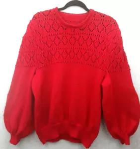 Handmade Size M Deep Red Balloon Sleeve Blended wool Jumper - Picture 1 of 8