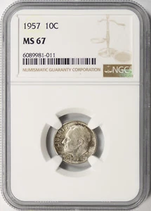 Moneda de diez centavos Roosevelt 1957 10c NGC MS67 - Imagen 1 de 4