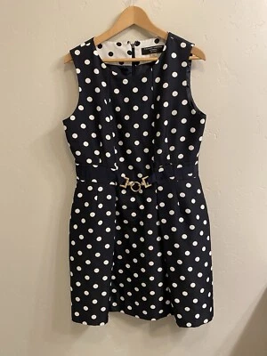TAHARI Arthur S Levine Women’s Petite Sz 12P Navy & White Polka Dot Sheath Dress - Image 1 of 4